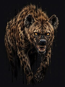 Aggressive Spotted Hyena Illustration with Drip Effect.