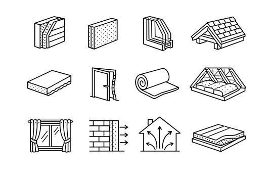 Roof grid barrier insulation floor icon sheet vector thermal roll retention