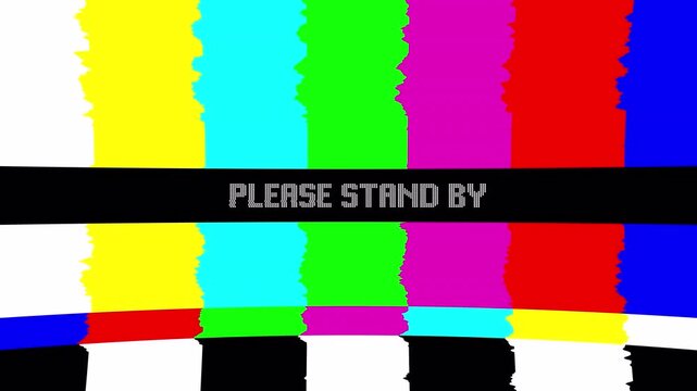 Retro TV Test Screen with Please Stand By on Black Band. 4K Video