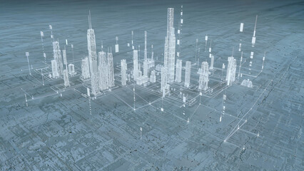 Fototapeta premium Modern Technology Architecture Background with Elegant Digital City Blueprint and Creative Copy Space for Professional Business Celebration and Luxury Construction Presentation