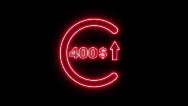 Neon 400 dollar price tag animation motion graphics business, technology, internet and networking concept. 4k video animation on background.