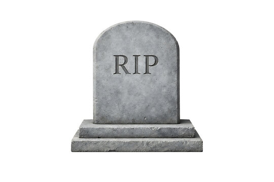 Stone tombstone with engraved RIP letters isolated on black background, symbolic concept of death, mourning, cemetery memorial, and Halloween spooky design element