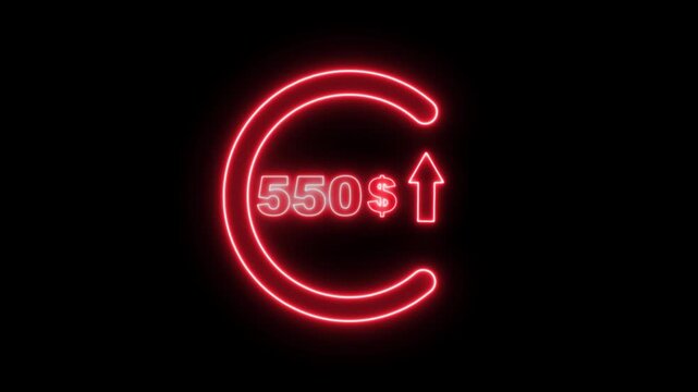 Neon 550 dollar price tag animation motion graphics business, technology, internet and networking concept. 4k video animation on background.