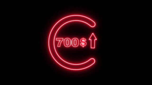 glowing Neon 700 dollar price tag animation motion graphics business, technology, internet and networking concept. 4k video animation on background.