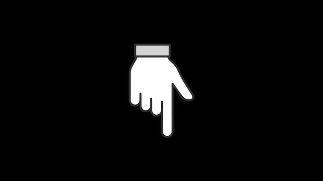 Animated Hand Icon with Index Finger Pointing Downward, Dark Grey Outline, Seamless Loop with Alpha Channel