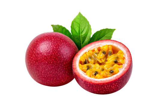 Passion fruits with leaf isolated on white