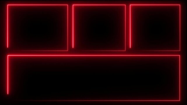 Glowing neon blue color square rectangle picture frame icon animation display neon box footage shape round seamless border retro movement on black background