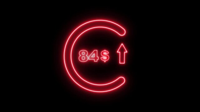 Red Neon 84 dollar price tag animation motion graphics business, technology, internet and networking concept. 4k video animation on background.