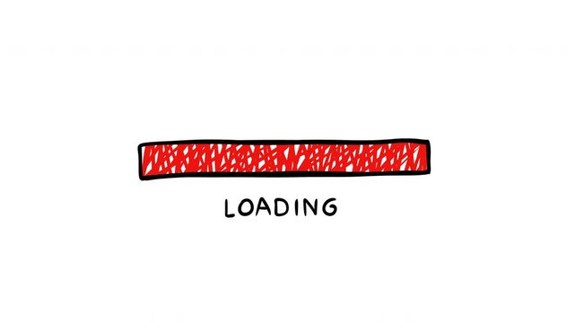 2d animation of sketchy hand drawn loading bar with red diagonal hatching fill. Motion graphic doodle progress indicator with textured crosshatch pattern for interface design game.