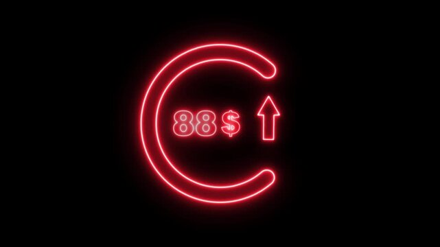 Red Neon 88 dollar price tag animation motion graphics business, technology, internet and networking concept. 4k video animation on background.