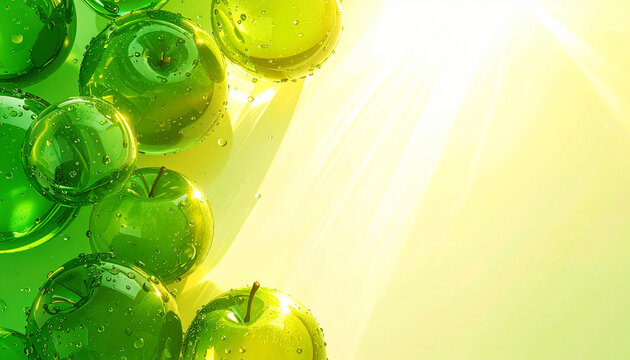 幻想的な緑のガラスのリンゴと光の抽象背景：クリーン・デジタルアート シリーズ/Clean Digital Art Series