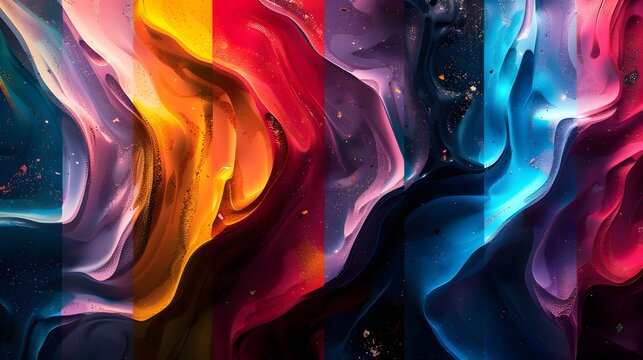 Abstract split screen collage features colorful flowing wave patterns and textures