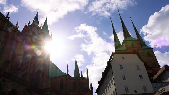 historic churches of erfurt germany in the sun 4k video