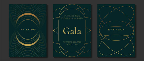 Luxury gala invitation card background vector. Golden elegant gradient gold line pattern on black and light background. Premium design illustration for wedding and vip cover template, grand opening. © TWINS DESIGN STUDIO