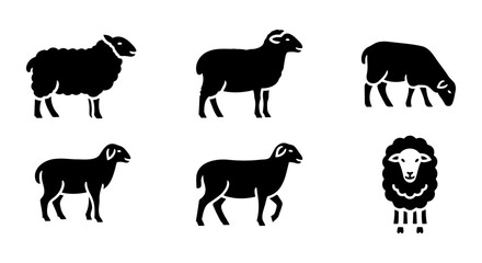 Black sheep silhouettes, 6 livestock icons, farm animal vector set © Jim