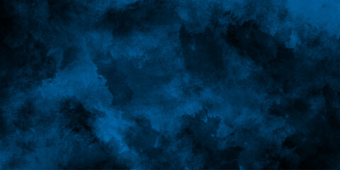 Obraz premium Abstract dark blue watercolor cloudiness, mist, or smog background. Dark navy blue sky with black background and blurred pattern. Vivid textured aquarelle painted art design background. 