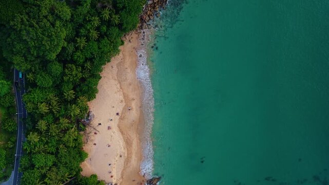 Amazing travel landscape photo of Thailand. Aerial view Tropical beach Phuket with Turquoise clear water.