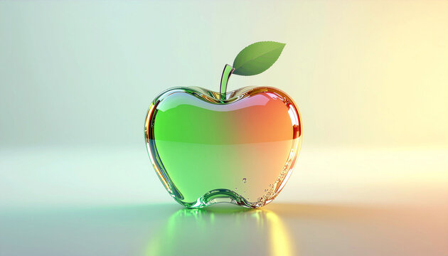 幻想的な緑のガラスのリンゴと光の抽象背景：クリーン・デジタルアート シリーズ/Clean Digital Art Series