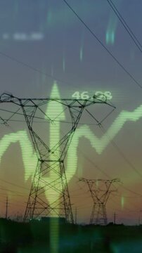 Vertical video: Green trend line appearing left, crossing center tower, showing rising power values