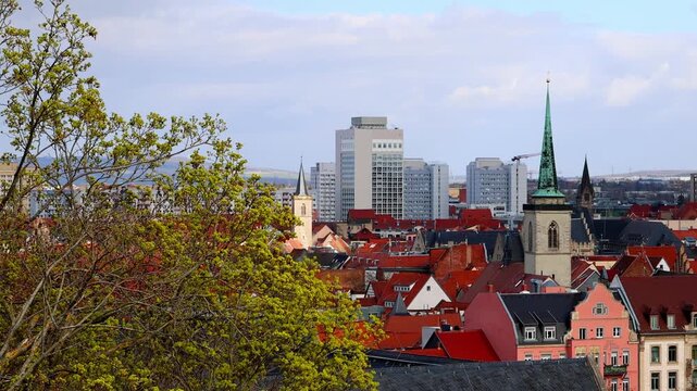historic erfurt cityscape in germany from above 4k video
