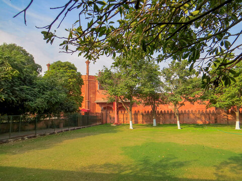 Agra, India, 20.02.20. Grand Red Sandstone Archway at a Historical Mughal Landmark