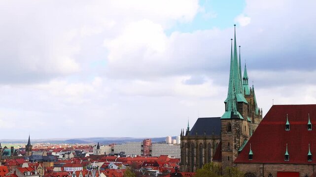 historic erfurt cityscape in germany from above 4k video