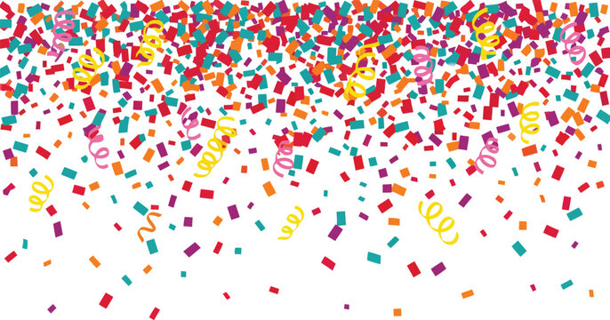 Colorful confetti border frame repeat pattern. Great for a birthday party or an event celebration invitation or decor. Surface pattern design.