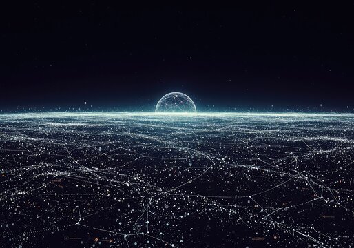Vast digital landscape representing interconnected theoretical frameworks and complex conceptual systems, model, organization, data