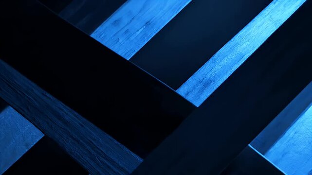 Abstract Blue and Black Geometric Pattern with Intersecting Lines and Shadows.