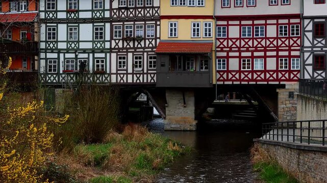 historic erfurt cityscape in germany in spring 4k video