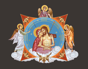 Fototapeta premium Jesus Christ King of Glory. Illustration in Byzantine style with angels and seraphim