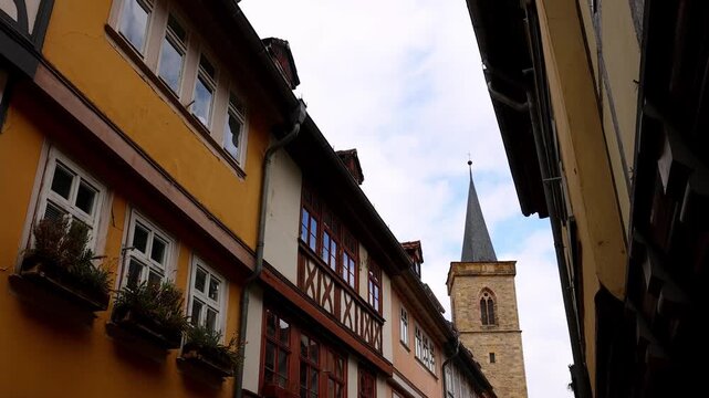 historic erfurt cityscape in germany in spring 4k video