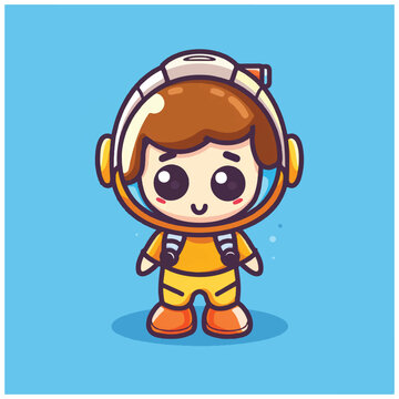 Cartoon astronaut in orange suit.