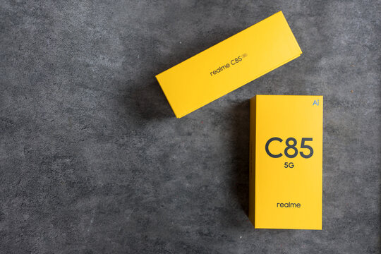 Bangkok, Thailand - April 8, 2026 : A packaging for Realme C85 5G
