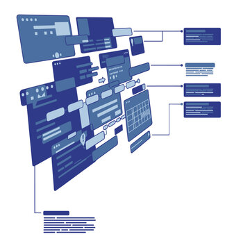 Digital Interface Screens with UI Elements and Data Panels &ndash; Technology Concept Illustration