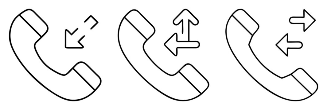 Telephone icon sets with arrows indicating redirection, call transfers and communication