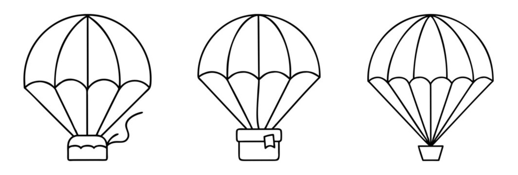 Three black and white minimalist parachute designs in a row arrangement