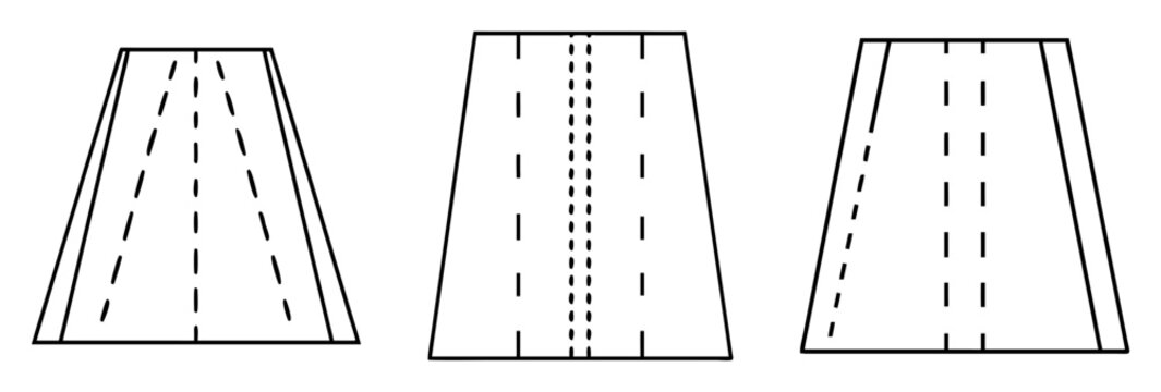 Three stylized road illustrations with dashed lines and converging boundaries