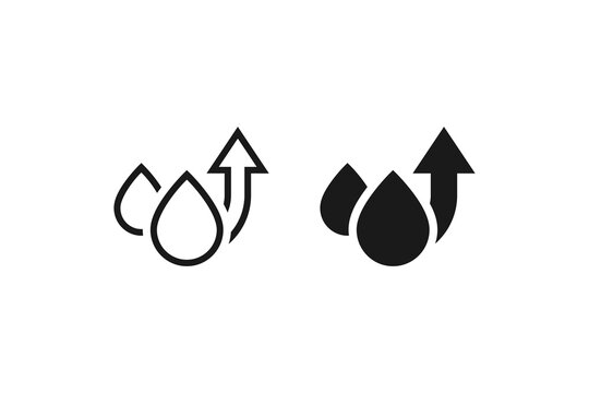Liquid droplets with upward arrow icon for rising prices or humidity