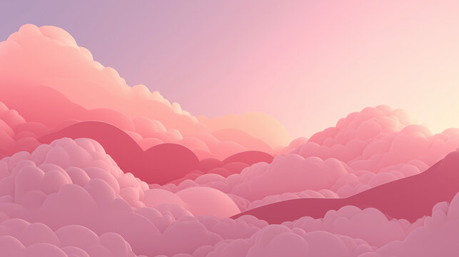 Soft pink clouds form a dreamy landscape under a gentle sky