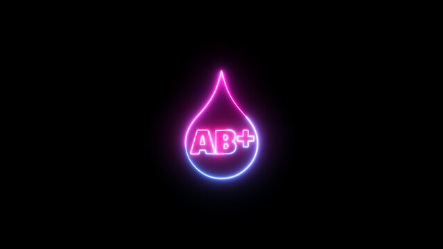 Neon blood drop icon with ab+ blood type positive donation analysis research abstract