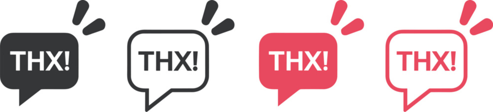 Four Speech Bubble Icons With THX Text, thx, thanks, thank you, speech bubble, chat