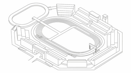 Isometric technical illustration of an oval stadium with running track and spectator stands. © Santy