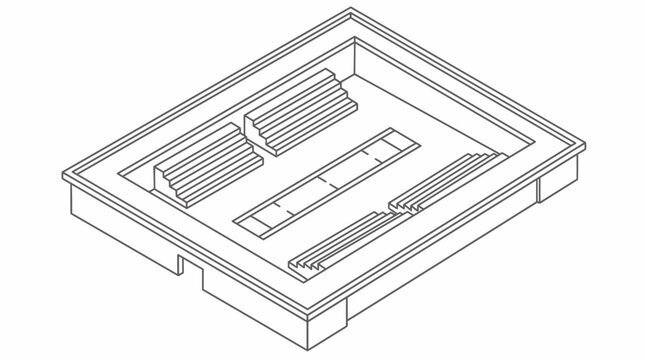 Technical line drawing of recessed rectangular ceiling vent grille.