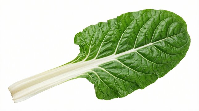 Fresh Green Swiss Chard Leaf With Thick White Stem Isolated On White Background