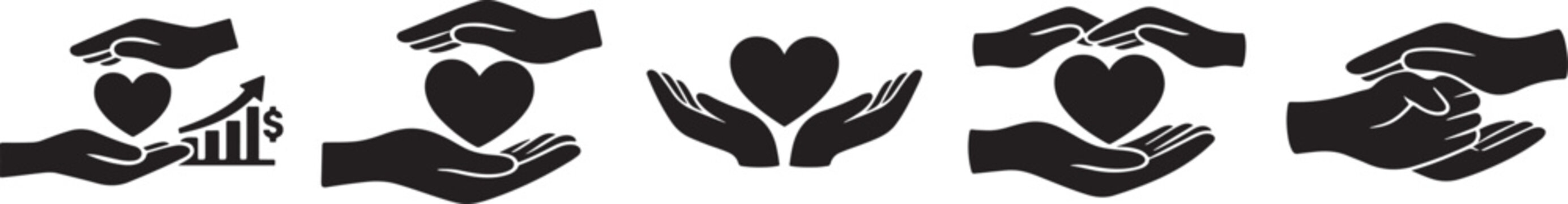 Charity hands icon set vector silhouette donation support care helping gesture symbol collection