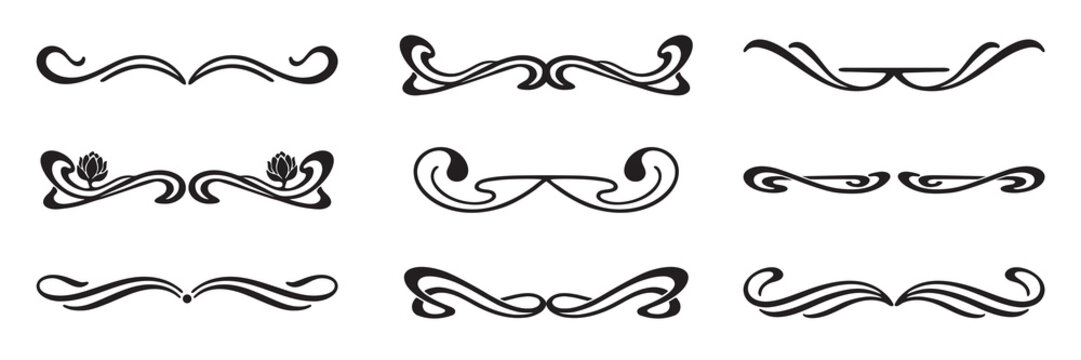 Divider with style Art Nouveau ornament vector set.