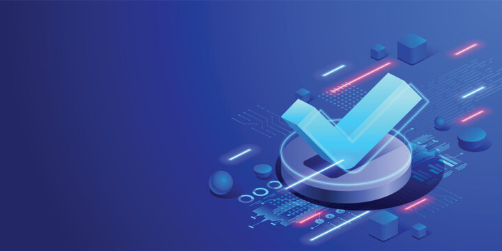 Digital business agreement concept with glowing check mark symbol Successful deal confirmation, contract approval and secure transaction. Illustration for fintech, partnership and corporate success.