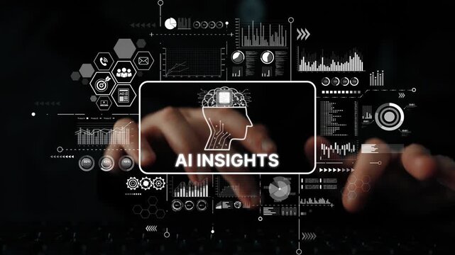Hands Typing on Keyboard with Futuristic Data Visualization and AI Insights Concept for Technology and Business Abstract Images. Asymptotic smart data analytic.