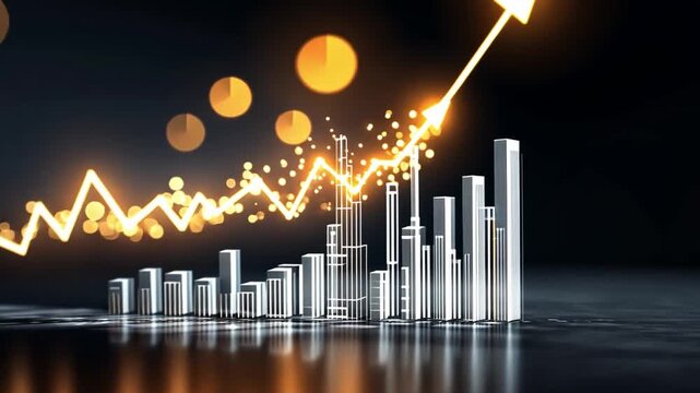 Modern Financial Graph with Metallic Bars and Bright Light Effects